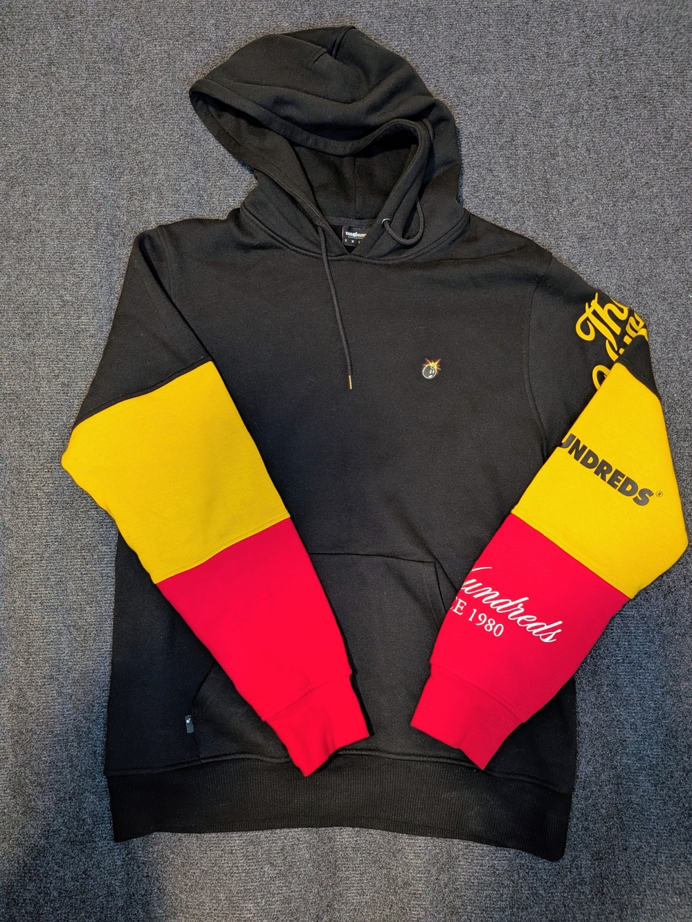 The Hundreds Colorblock Pullover Hoodie Men's XL Black Yellow Red Streetwear